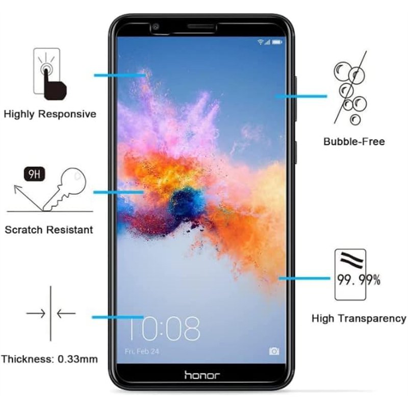 Image secondaire de NEW'C Lot de 2, Verre Trempé pour Honor 7X, Film Protection écran sans Bulles d'air Ultra Résistant (0,33mm HD Ultra Transparent)