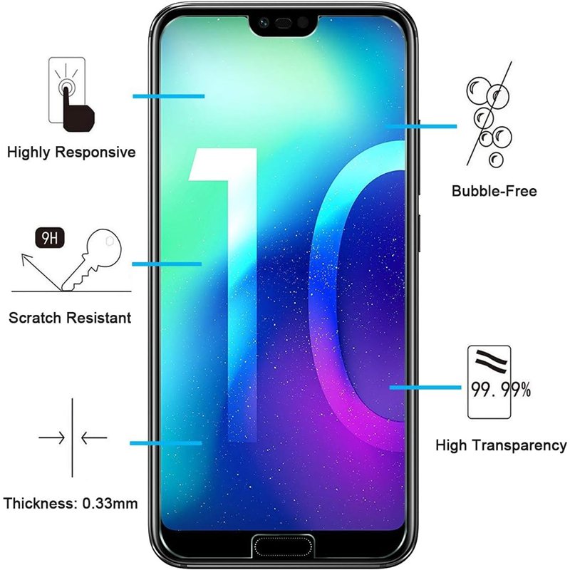 Image secondaire de NEW'C Lot de 2, Verre Trempé pour Honor 10, Film Protection écran sans Bulles d'air Ultra Résistant (0,33mm HD Ultra Transparent