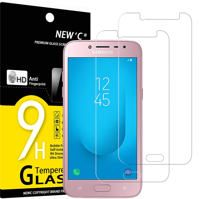 NEW'C Lot de 2, Verre Trempé Compatible avec Samsung Galaxy J2 2018, Film Protection écran sans Bulles d'air Ultra Résistant (0,