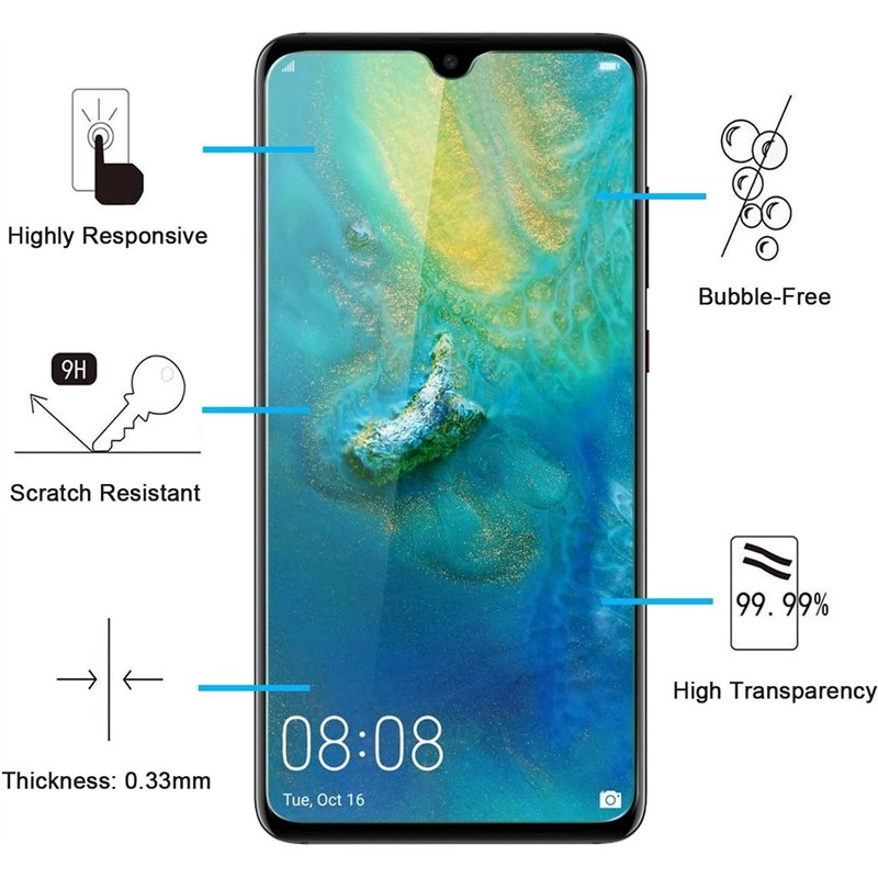Image secondaire de NEW'C Lot de 2, Verre Trempé pour Huawei Mate 20, Film Protection écran efficace contre les Rayures - sans Bulles - Ultra Résist