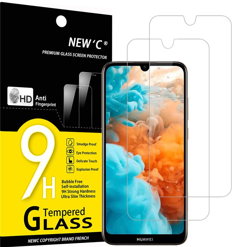 NEW'C Lot de 2, Verre Trempé pour Huawei Y6 2019, Y6 Prime (2019), Film Protection écran efficace contre les Rayures - sans Bull