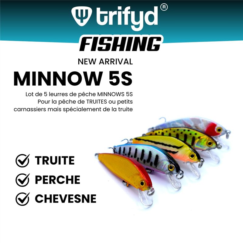 Image secondaire de trifyd ® - Leurre Truite Rivières 5cm, Le Pack de 5 Poissons Nageurs de pêche pour Petits carnassiers