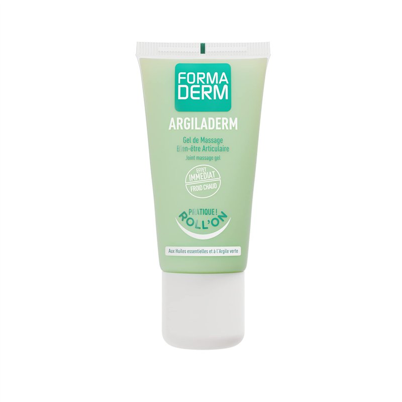 Formaderm - Gel Articulations Roll-On Argiladerm - Gel Massage à l'Argile Verte, Huiles Essentielles et Extraits de Plantes - Ef