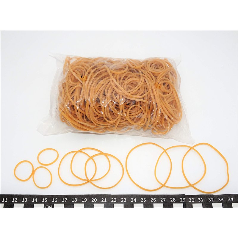 Progom - Elastiques caoutchouc - blond - tailles assorties - longueur à plat : 30mm, 60mm, 80mm - largeur : 1.7mm - sachet 100gr