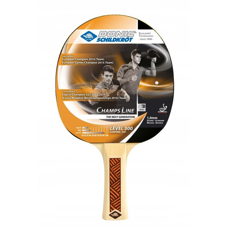 Donic Schildkröt Champs Line 300 Raquette de Tennis de Table Mixte Enfant, Noir/Rouge/Brun, Universal