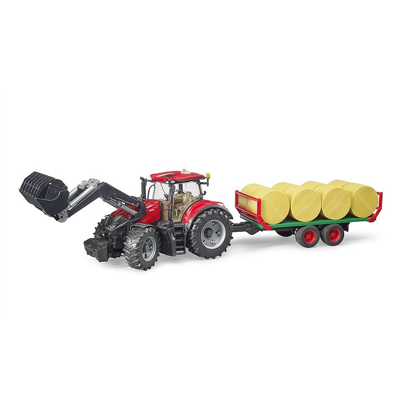 bruder 03198 - Case IH Optum 300CVX avec chargeur frontal & remorque de transport de balles - 1:16 Tracteur, tracteur, remorque