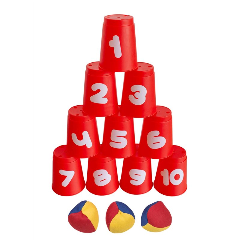 Idena 40416 - Jeu de lancer de balles avec 10 gobelets et 3 balles, dès 3 ans, pour les fêtes d'anniversaire, dans le jardin ou