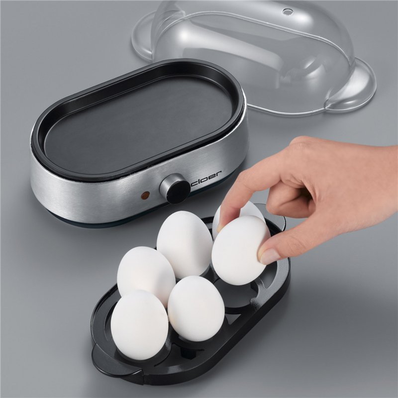 Image secondaire de Cloer 6099 Cuiseur à Œufs avec message acoustique prêt, pour jusqu‘a 6 oeufs, inserts pour œufs pochés, 400 W, Boîtier en matière aluminium