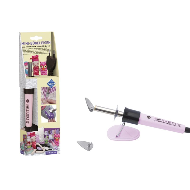 PEBARO Mini fer à repasser avec 2 embouts pour concevoir le tissu, le repassage, le patchwork et l'application de tissu non-tiss