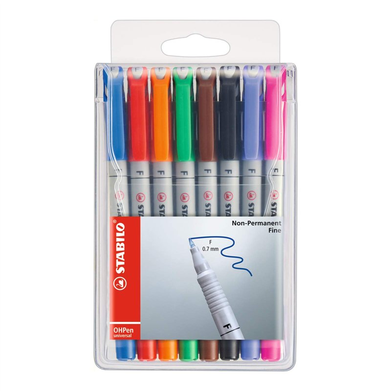 STABILO OHPen - Marqueur - Pochette x 8 marqueurs (encre non-permanente/pointe fine 0,7mm)