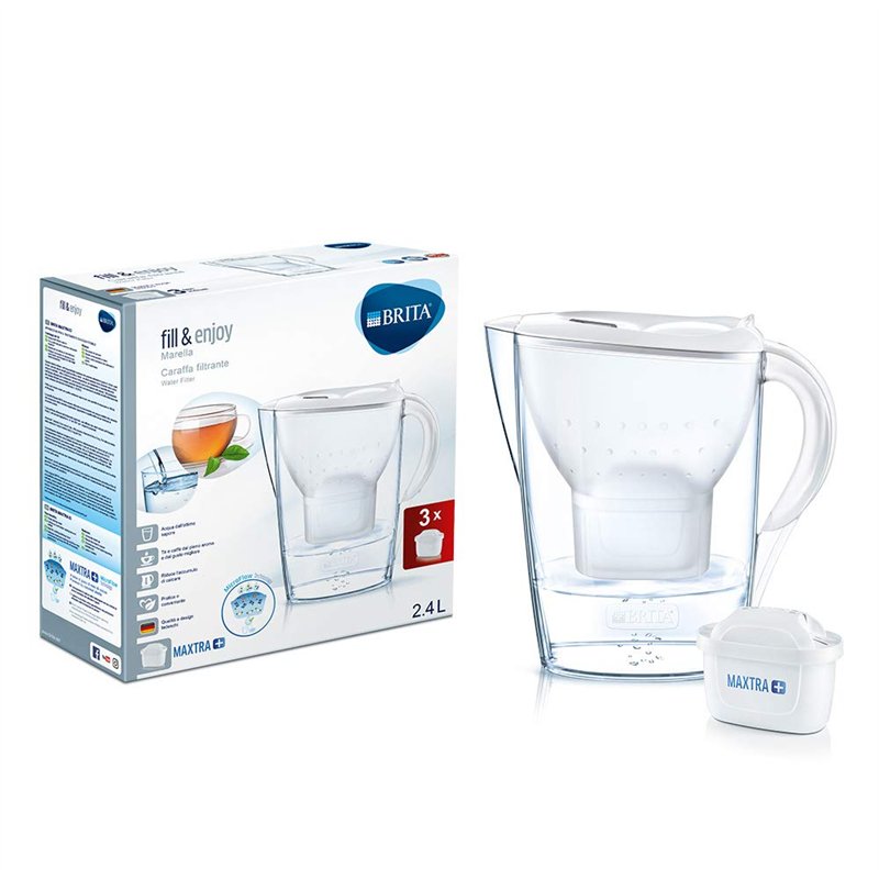Brita Marella Kit carafe avec 3 filtres Maxtra+ inclus, plastique San, plastique, blanc, 2,4 litres