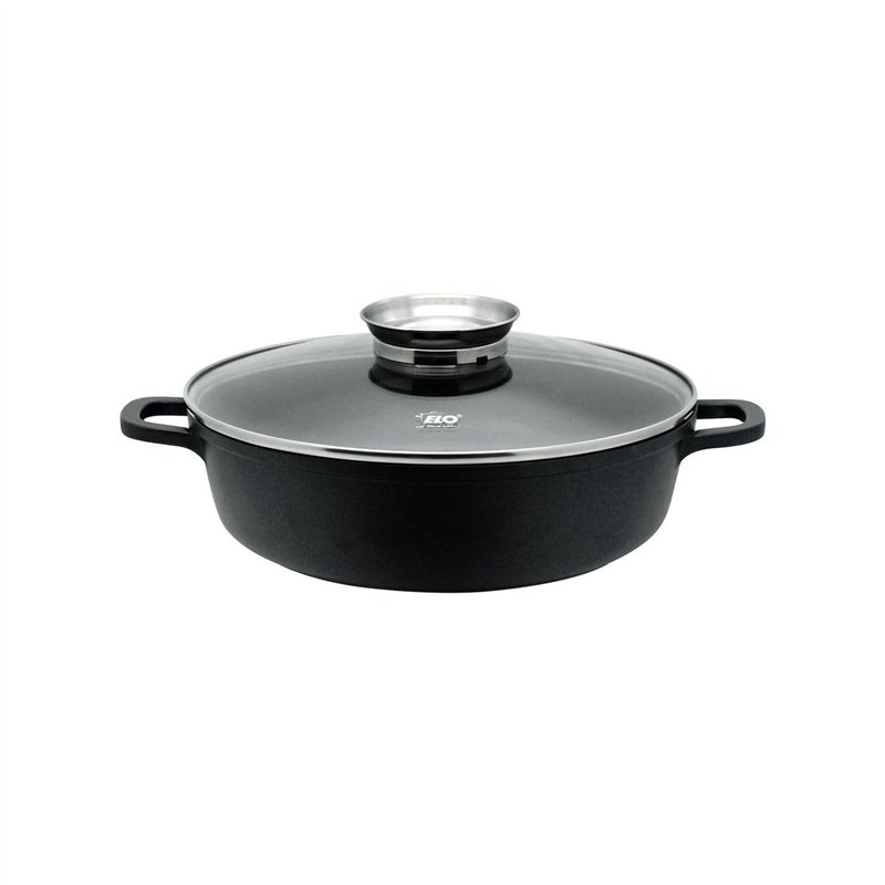 Elo Sauteuse 24 cm avec Couvercle - Marmite Induction en Fonte d'Aluminium, Verre et Acier Inoxydable - Cocotte Noire, Noir
