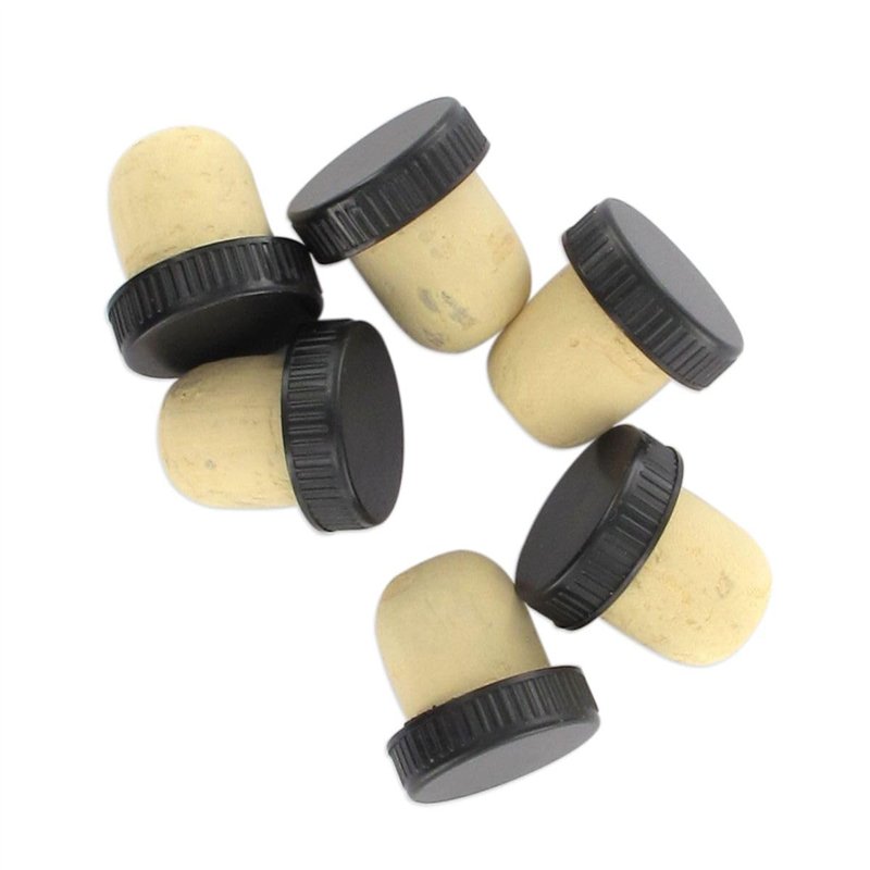 Fackelmann 05700 Lot de 6 bouchons de liège, bouchons en liège, bouchon pour bouteilles de vin, Liège, Rouge, Jaune, Noir, Gris,