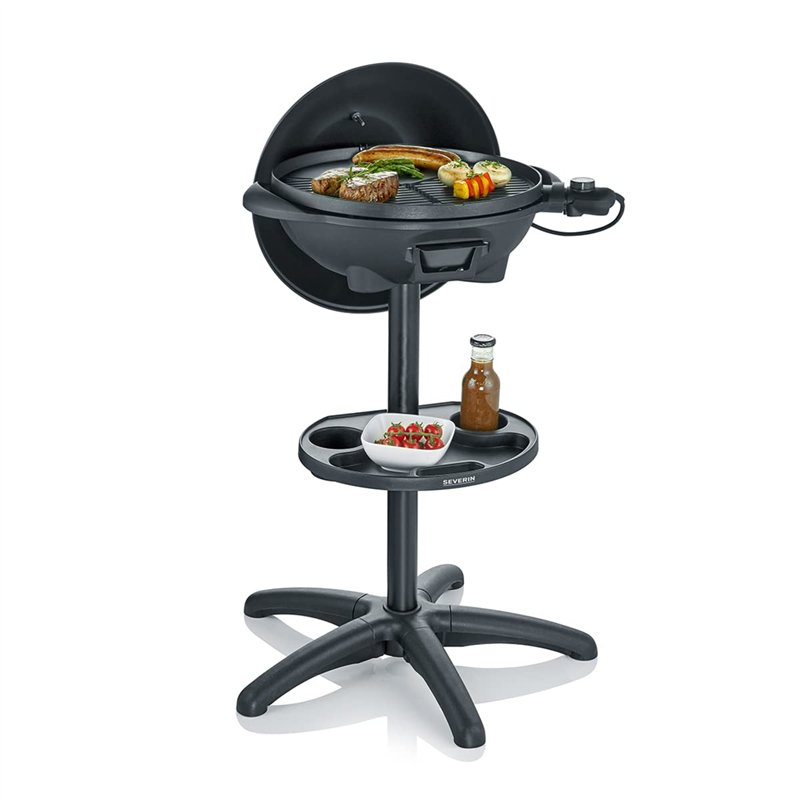 SEVERIN Barbecue électrique 2 000 W avec grille en fonte d'aluminium, Barbecue sur pieds avec couvercle et thermomètre intégré,