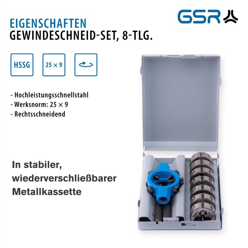 Image secondaire de PROFI filière set 8 pièces, M3-M12, HSS, mit filièrehalter, GSR