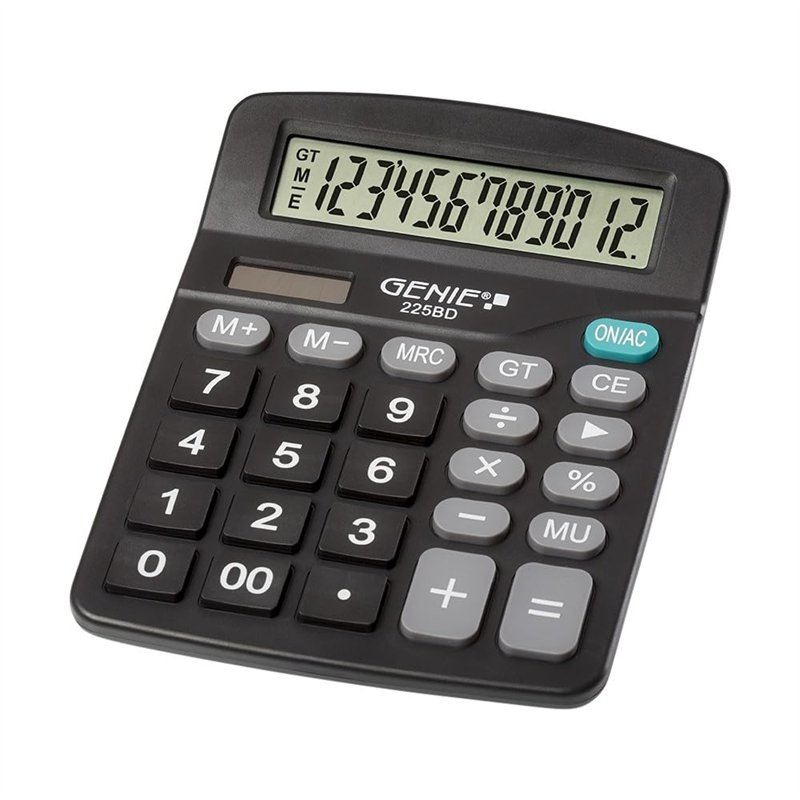 Image secondaire de Genie 225 BD Calculatrice de bureau 12 chiffres Dual-Power (Solar et batterie) Design compact Noir