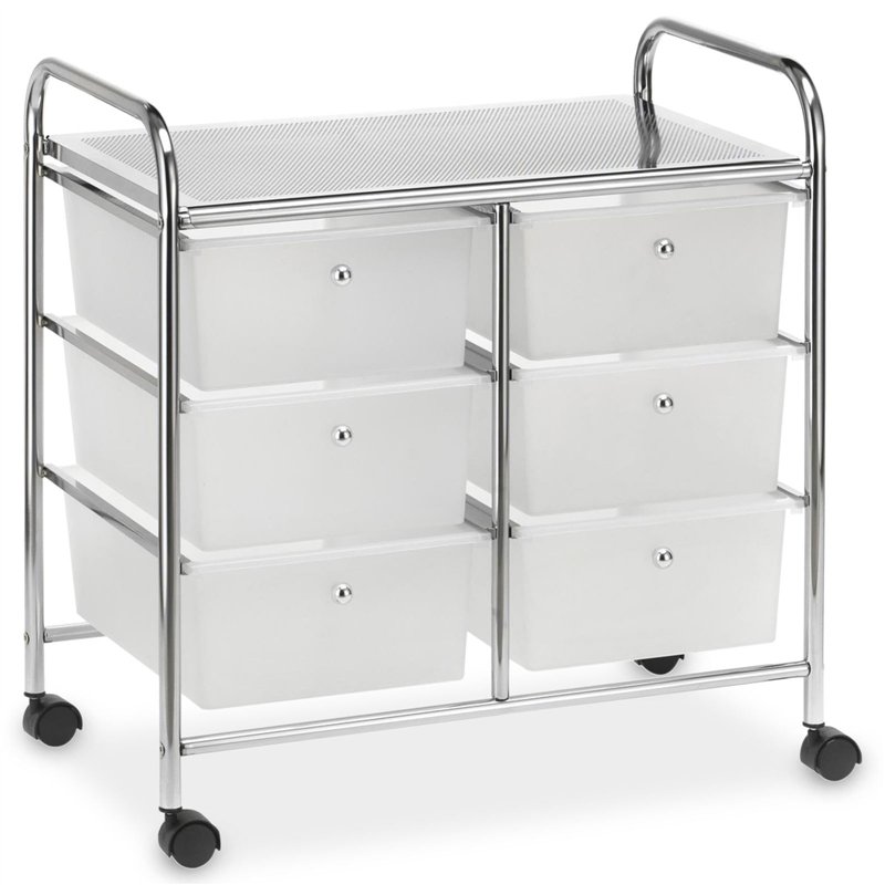 IDIMEX Caisson sur roulettes GINA Chariot avec 6 tiroirs en Plastique Blanc Transparent et 1 étagère, Meuble de Rangement pour S