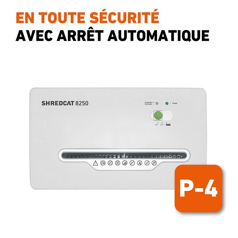 Image secondaire de Ideal Shredcat 8250 Destructeur de Papier, Coupe croisée 4 x 40 mm (8 Feuilles, Niveau de sécurité P-4, Conforme au RGPD, Corbei