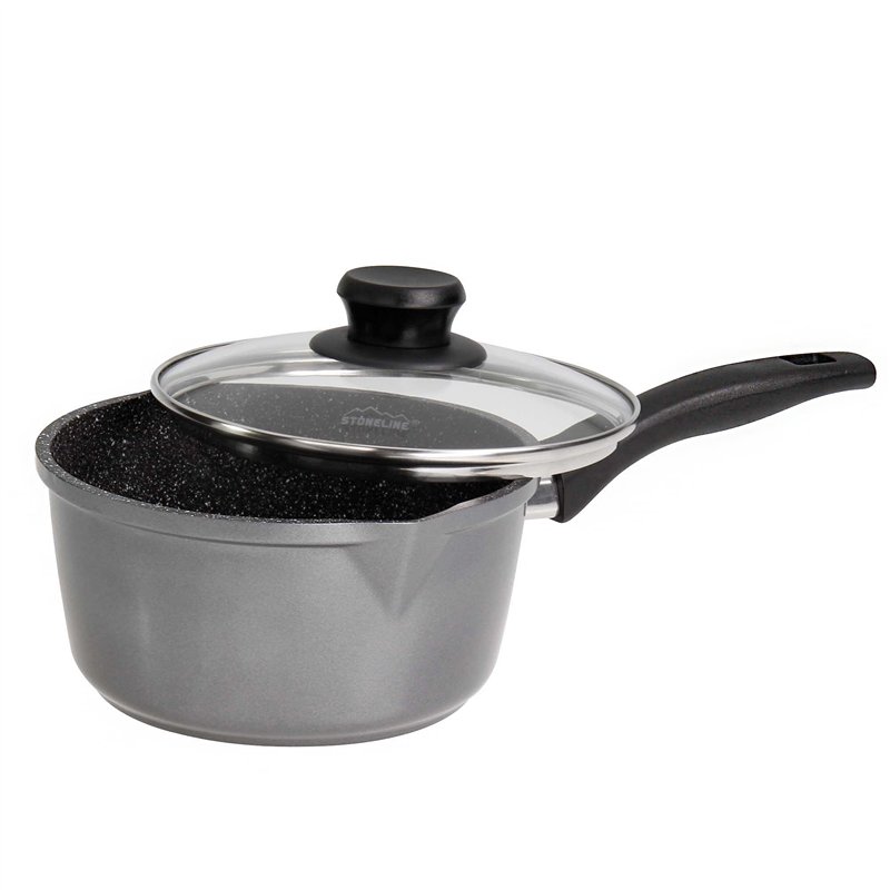 STONELINE Casserole à manche 18 cm, 1,8 L, avec Couvercle en Verre, Compatible à l'Induction et au Four, Revêtement Antiadhésif