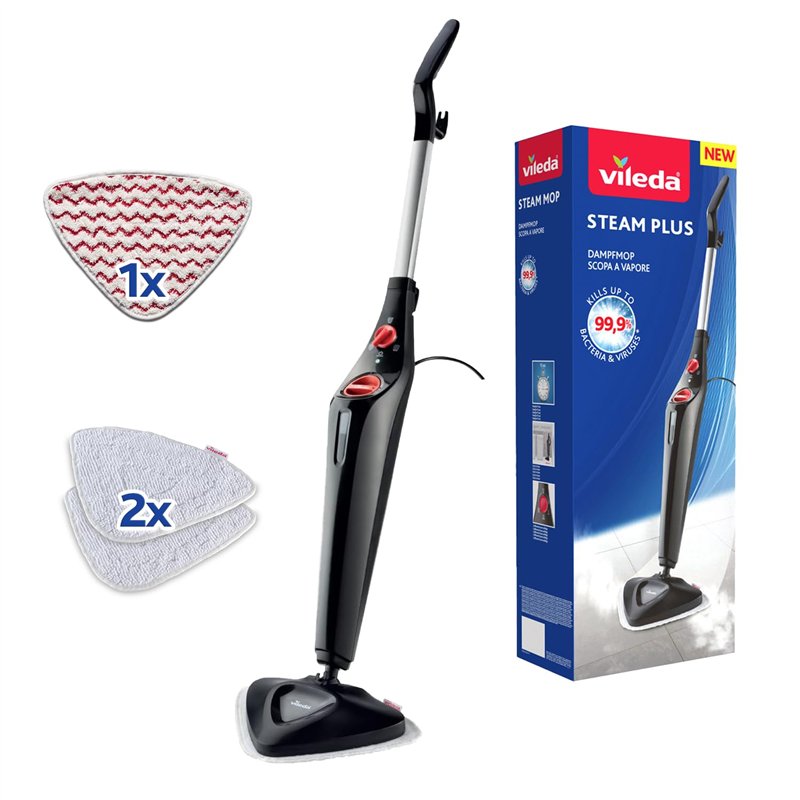 Vileda Steam Plus Edition Triangulaire avec Power Pad, balai vapeur, performance de nettoyage hygiénique sans utilisation de pro