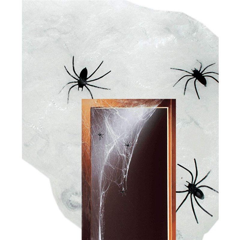 4 Fausses Araignées et Toile, farce et attrape, insecte factice décoration Halloween