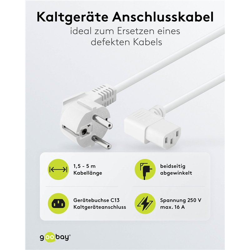 Image secondaire de Goobay 96043 Câble d'alimentation coudé pour appareils froids tel que PC, Moniteur, Onduleur (fiche de sécurité selon IEC 320 C1