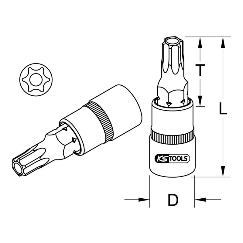 Image secondaire de KS TOOLS 918.1475 Douille tournevis CHROMEplus 1/4'' TORX percé T30