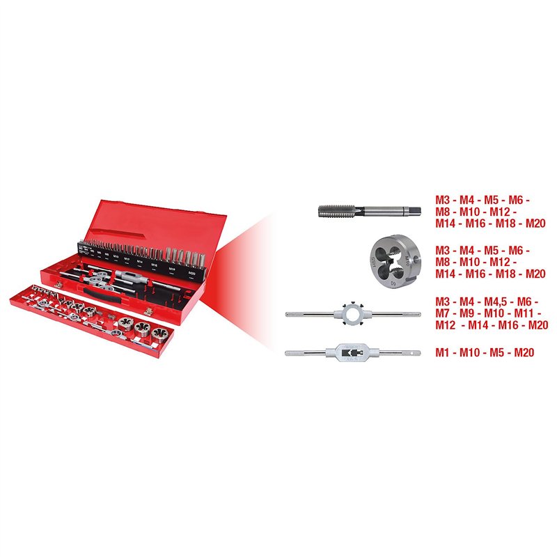 Image secondaire de KS TOOLS 331.0654 - Coffret De Jeux De Tarauds Et Filières - Avec Mallette De Rangement Rouge En Acier Anti-Rouille - Outillage