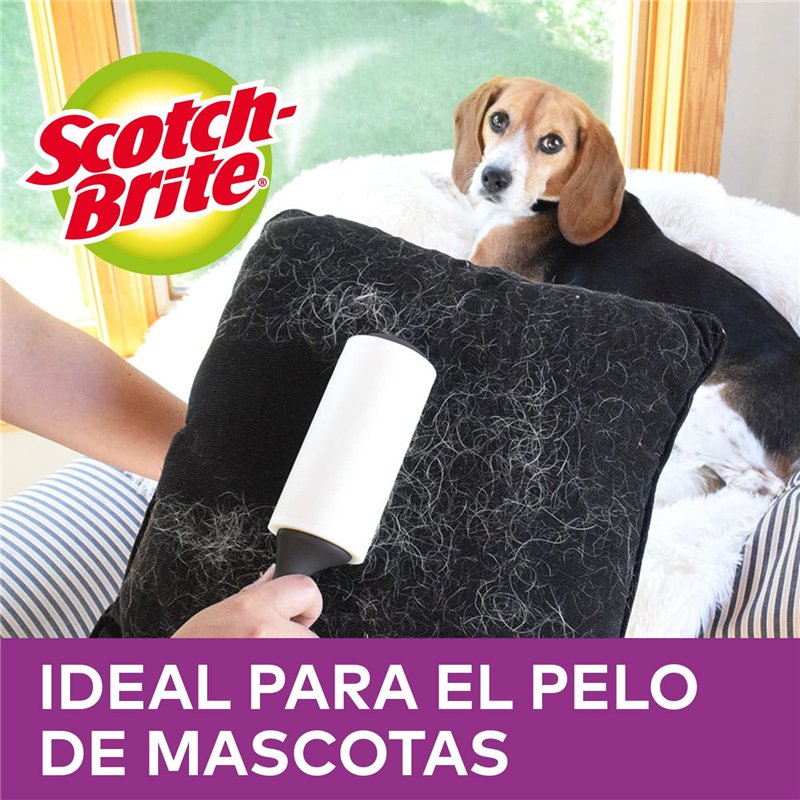 Image secondaire de Scotch-Brite Rouleau Anti-Peluches, Brosse Adhésive - 1 Rouleau de 75 Feuilles - Fonctionne Très Bien sur Les Poils d'animaux, L