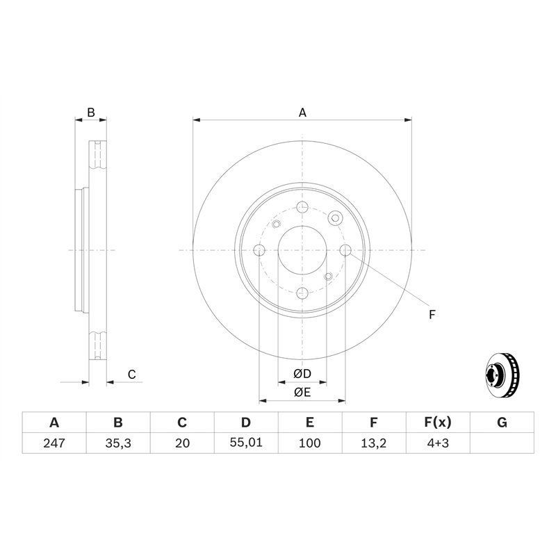 Image secondaire de Bosch BD1105 Disques de frein - certification ECE-R90-1 jeu de 2 disques