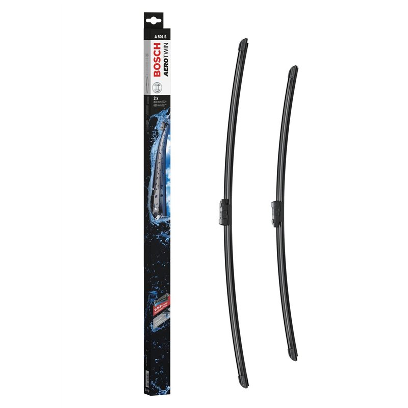 Bosch Balais d'Essuie–Glace Plats Aerotwin A501S, Longueur: 800mm/680mm – 1 Paire de Balais avant