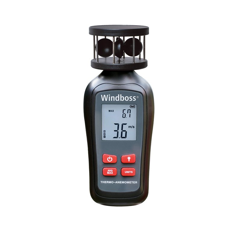 Windboss® Anémomètre avec thermomètre pour le surf, la voile, le kitesurf et toutes les autres activités avec vent. Avec filetag