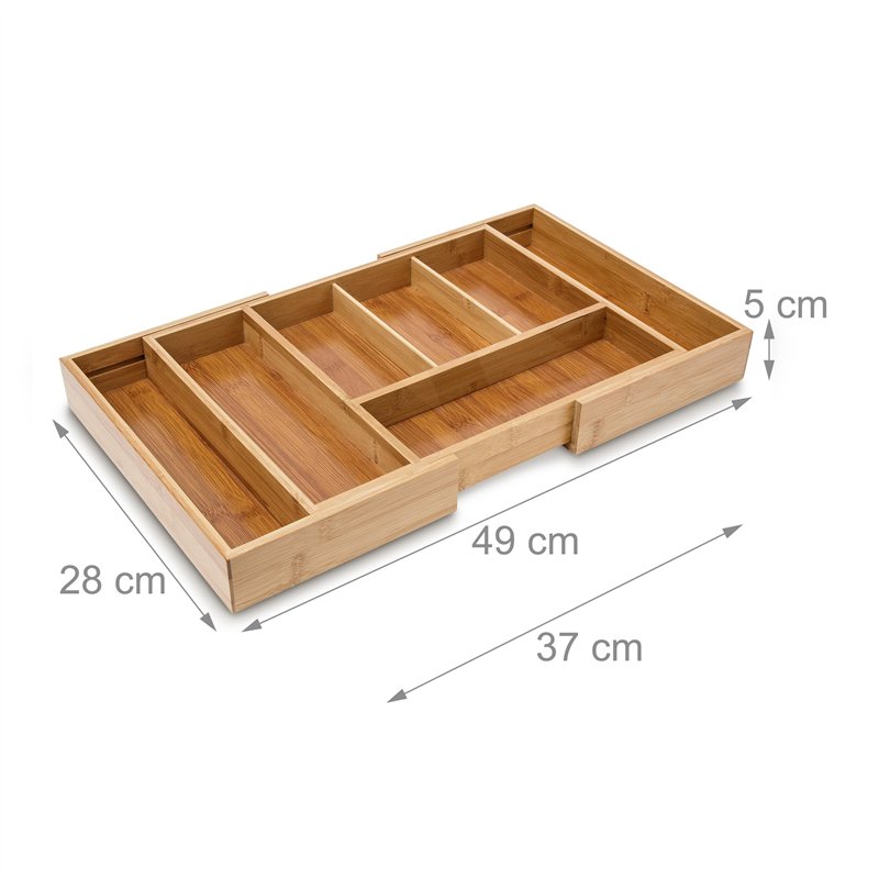 Image secondaire de Relaxdays Plateau à couverts extensible HBT 5 x 48,5 x 28 cm, insert à couverts en bambou avec 5 à 7 compartiments comme organis