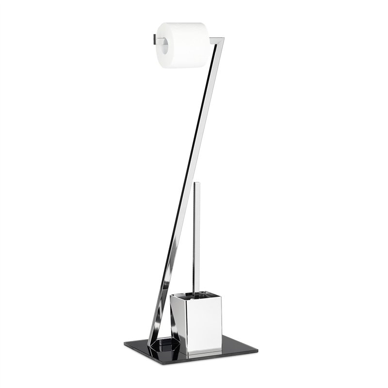 Relaxdays 10020452 Ensemble WC porte-brosse porte papier toilette en verre et en métal optique inox salle de bain rouleau brosse