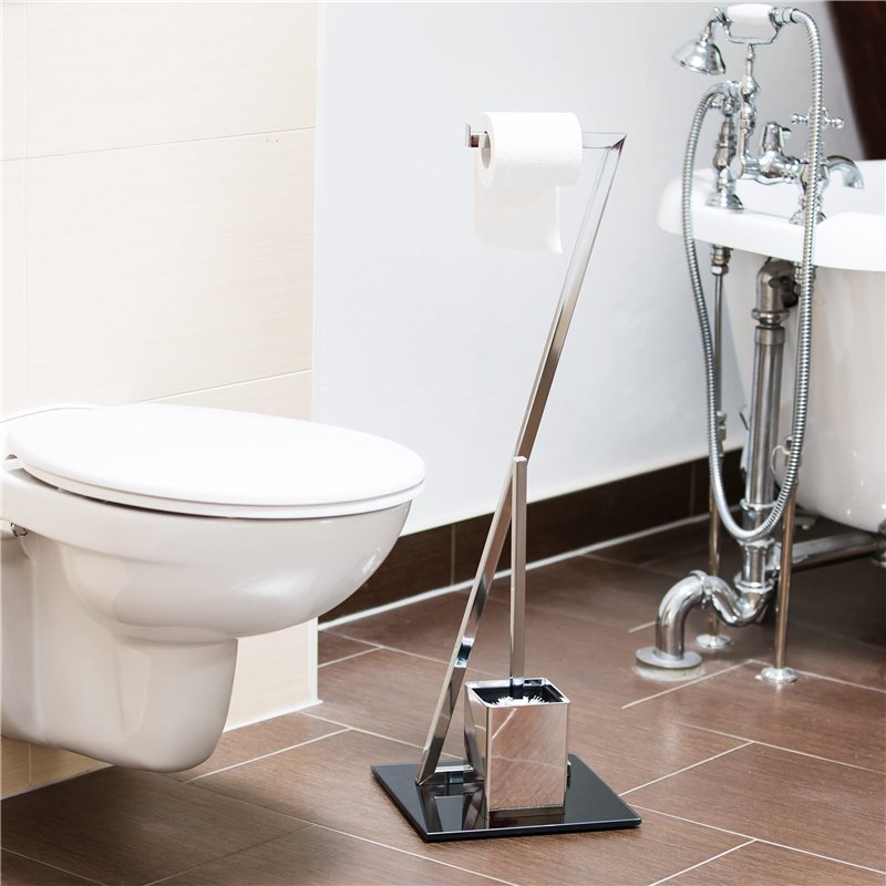 Image secondaire de Relaxdays 10020452 Ensemble WC porte-brosse porte papier toilette en verre et en métal optique inox salle de bain rouleau brosse