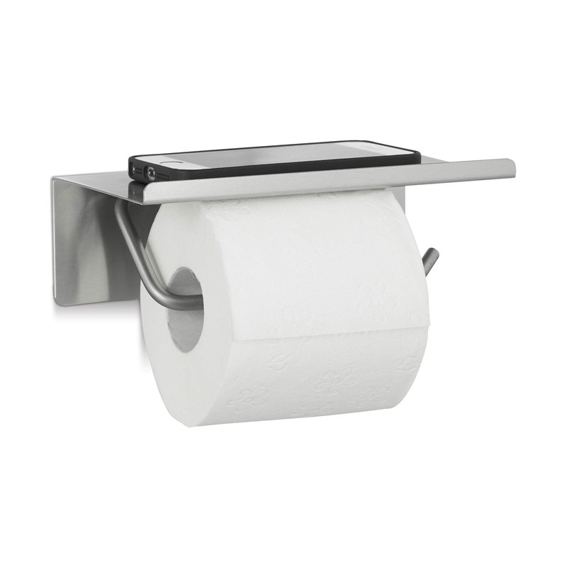 Relaxdays Toilettes INOX dérouleur Papier WC Support Smartphone téléphone, Argenté, 7 x 18,5 x 11 cm