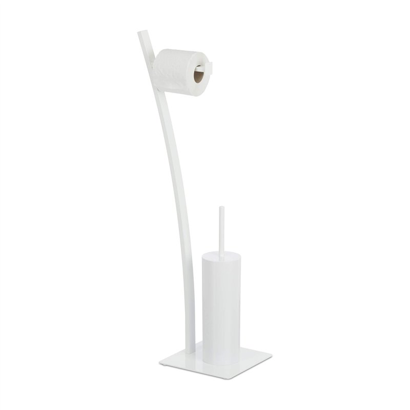 Relaxdays, blanc Ensemble brosse WC porte-papier toilettes serviteur salle de bain, HxlxP: 78 x 29 x 20 cm, acier, plastique, 1