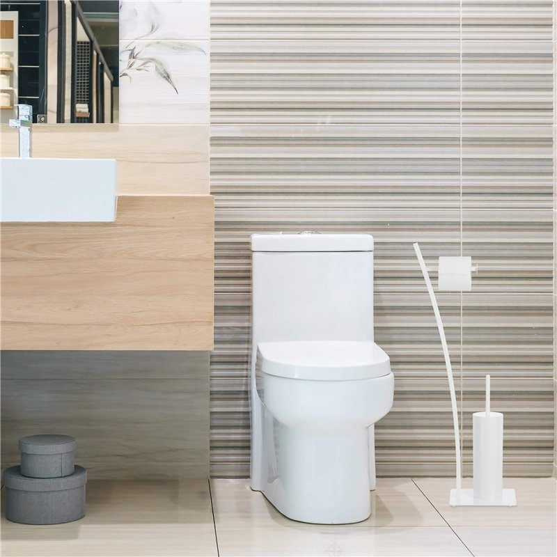 Image secondaire de Relaxdays, blanc Ensemble brosse WC porte-papier toilettes serviteur salle de bain, HxlxP: 78 x 29 x 20 cm, acier, plastique, 1