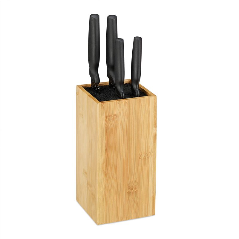 Relaxdays 10028872 Bloc Bambou Non Garni, Porte Bois, Rangement Universel 6 Couteaux, H x D 24x12 cm, Nature