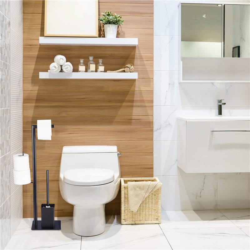 Image secondaire de Relaxdays Brosse WC et dérouleur Papier avec Porte-Rouleaux de Rechange, Vertical, Salle de Bain, HLP 72x25x20 cm, Noir