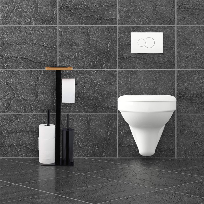 Image secondaire de relaxdays Brosse WC et dérouleur Papier, Design Moderne, avec Support pour Portable, HLP 73 x 25 x 20 cm, Noir, Acier, 1 élément