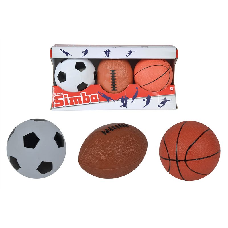 Simba - Be Active - Set 3 Ballons - Foot, Basket, Football Américain - Diamètre 9-10cm - 107352005