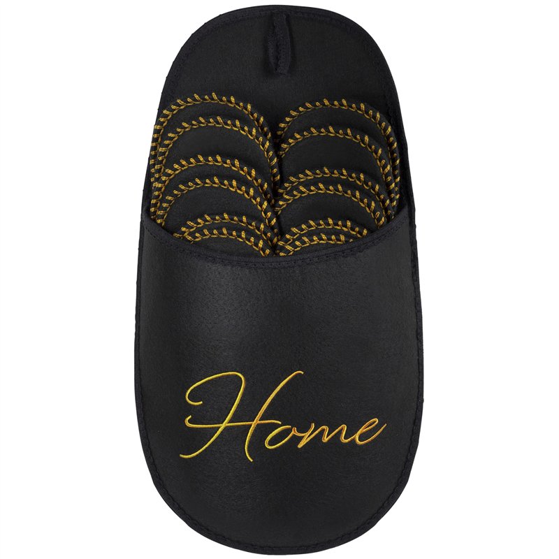 ONVAYA® ABS Pantoufles d'invités | Home noir et or | Set de 6 | Semelle antidérapante | Chaussons | Pantoufles en feutre | Taille