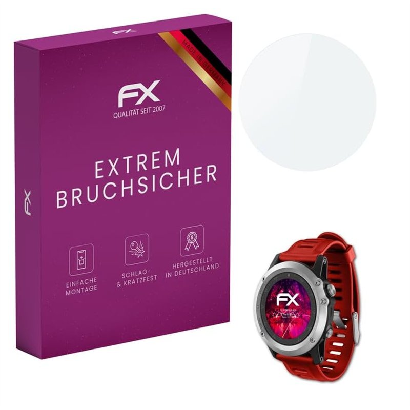 atFoliX Protection Écran Film de verre en plastique compatible avec Garmin Fenix 3/3 HR Verre film protecteur, 9H Hybrid-Glass F