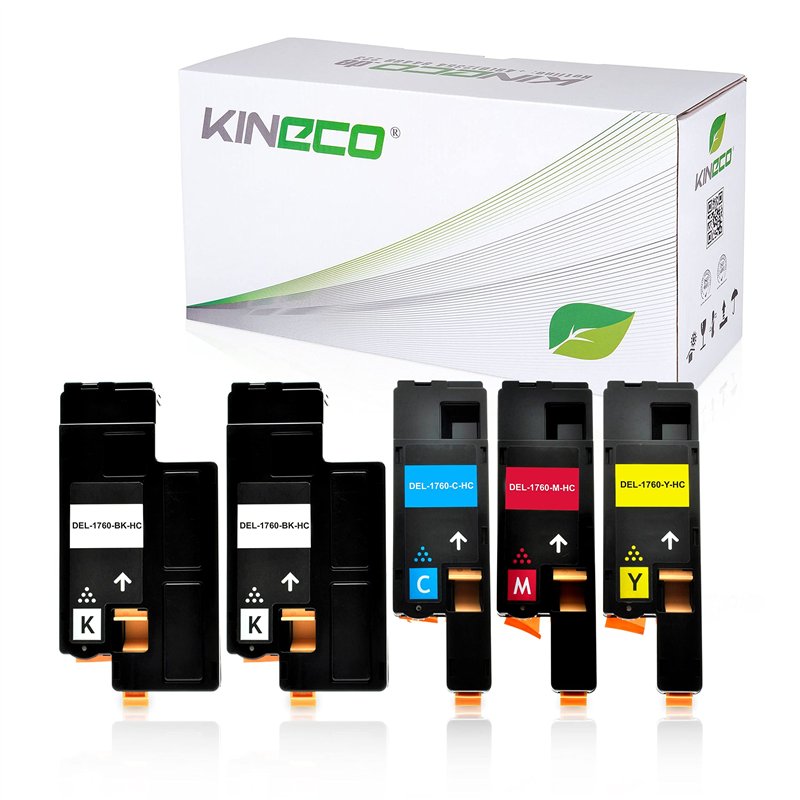5 Toners compatibles avec Dell C1760nw, 1250c, C1765nfw, Série C1700, 1350cnw, 1355cnw - Noir 2.000 Pages chacun, Couleur 1.400