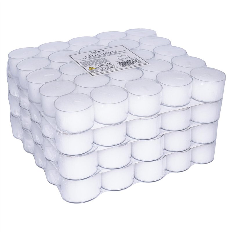 Pajoma - Lot de 100 bougies chauffe-plat non parfumées blanches - Longue durée de combustion : 8 heures - Pour décoration de jar
