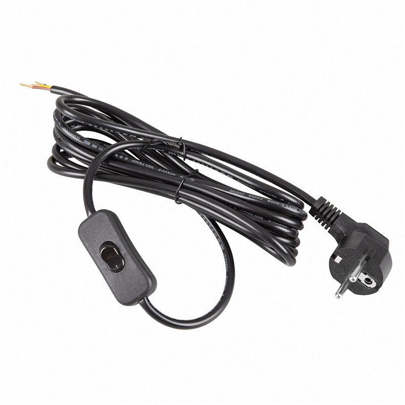 Mextronic Câble d'alimentation 3 m Schuko avec prise de terre + interrupteur 300 SW noir extrémité ouverte
