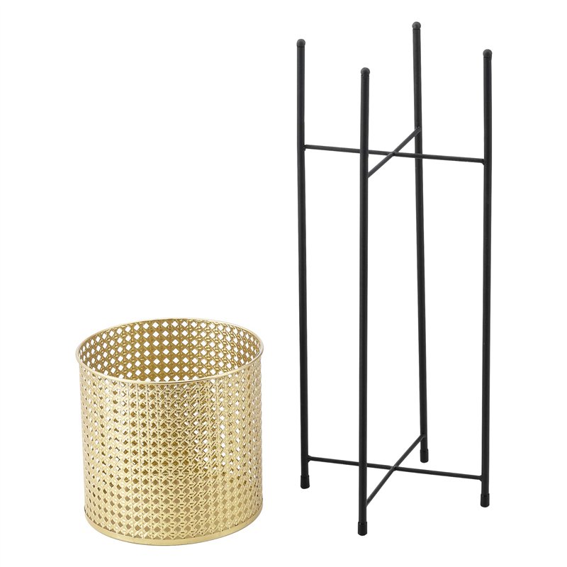 Image secondaire de [en.casa] Set de 2 Supports de Plante Ensemble Cache-Pot Pot de Fleur Bac à Fleurs Vase Métal Tailles Différentes Noir Doré