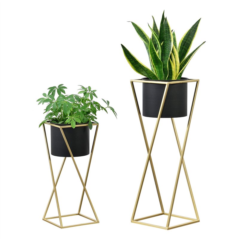 [en.casa] Lot de 2 Supports de Plantes Ensemble Pot de Fleur Set Cache-Pot Ensemble Bac à Fleurs Vase Métal Tailles Différentes 