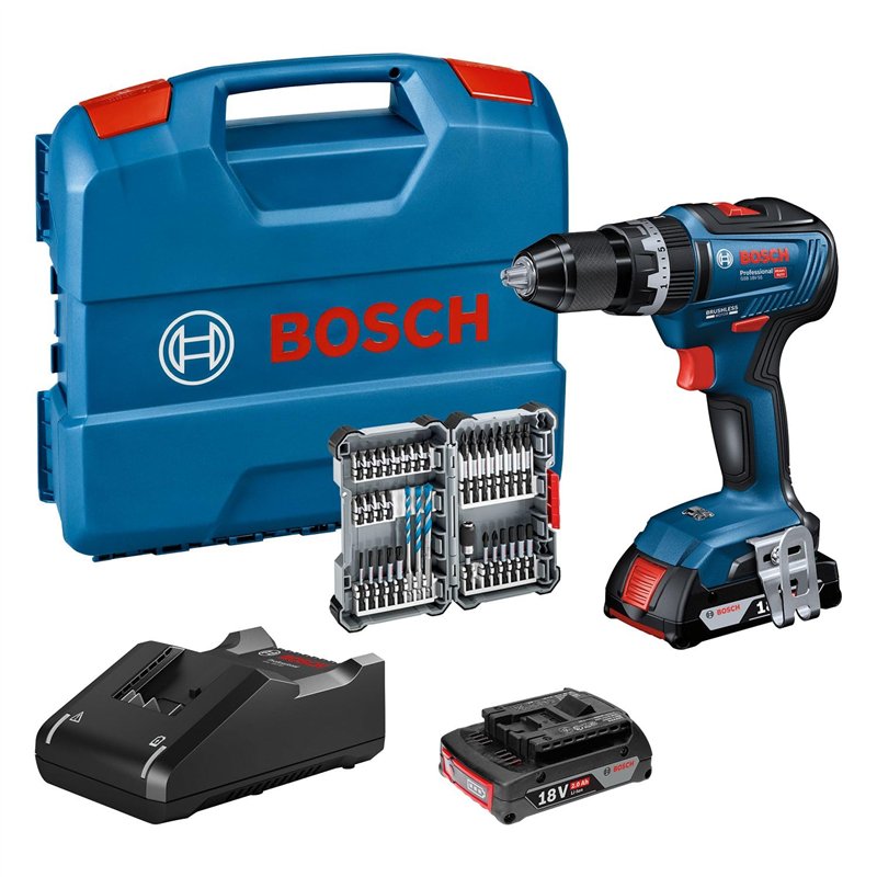 Bosch Professional 18V System Perceuse-Visseuse à Percussion sans Fil GSB 18V-55 (Batterie 2x2.0 Ah + Chargeur Inclus, 35 pcs. S